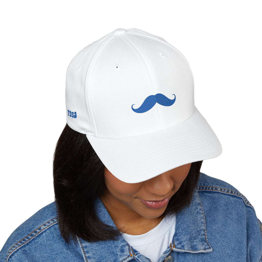 TSS Mustache Embroidered White Cap